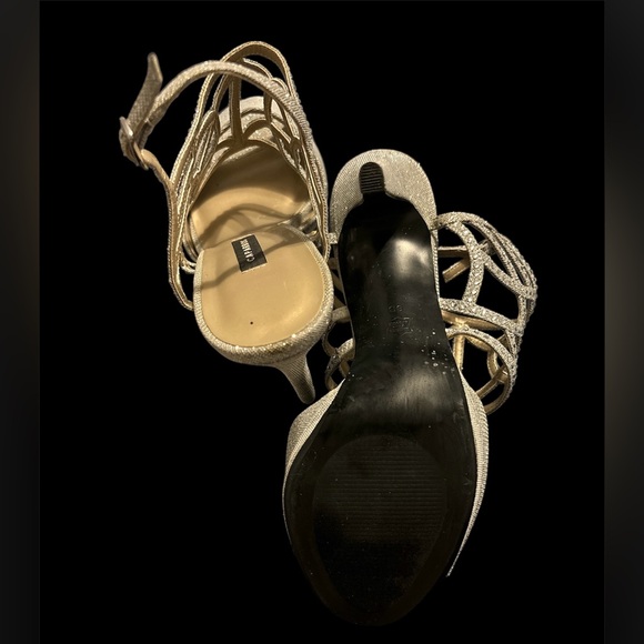 Silver Dress Sandal Heels with Rhinestones - Picture 3 of 5